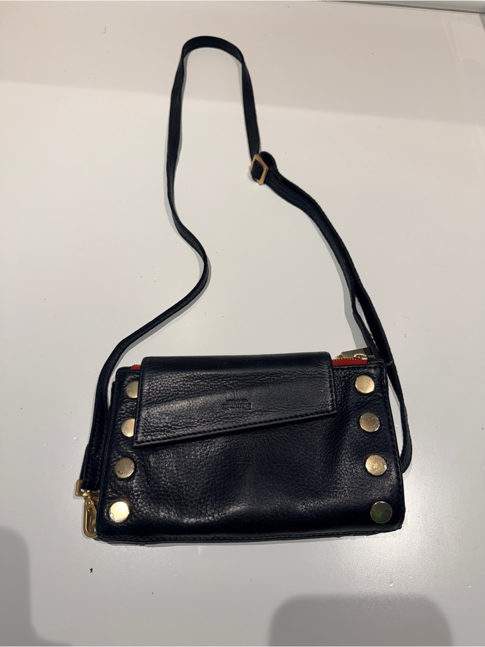 Hammit Black Leather Crossbody Wallet with Gold Stud Accents. - Picture 3 of 8